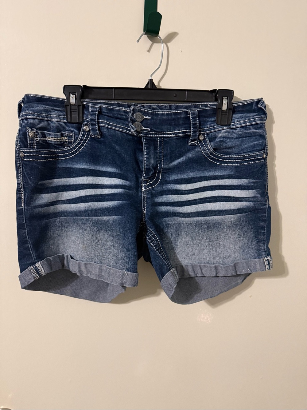 Vanity Dark Blue Rolled-Hem Denim Shorts